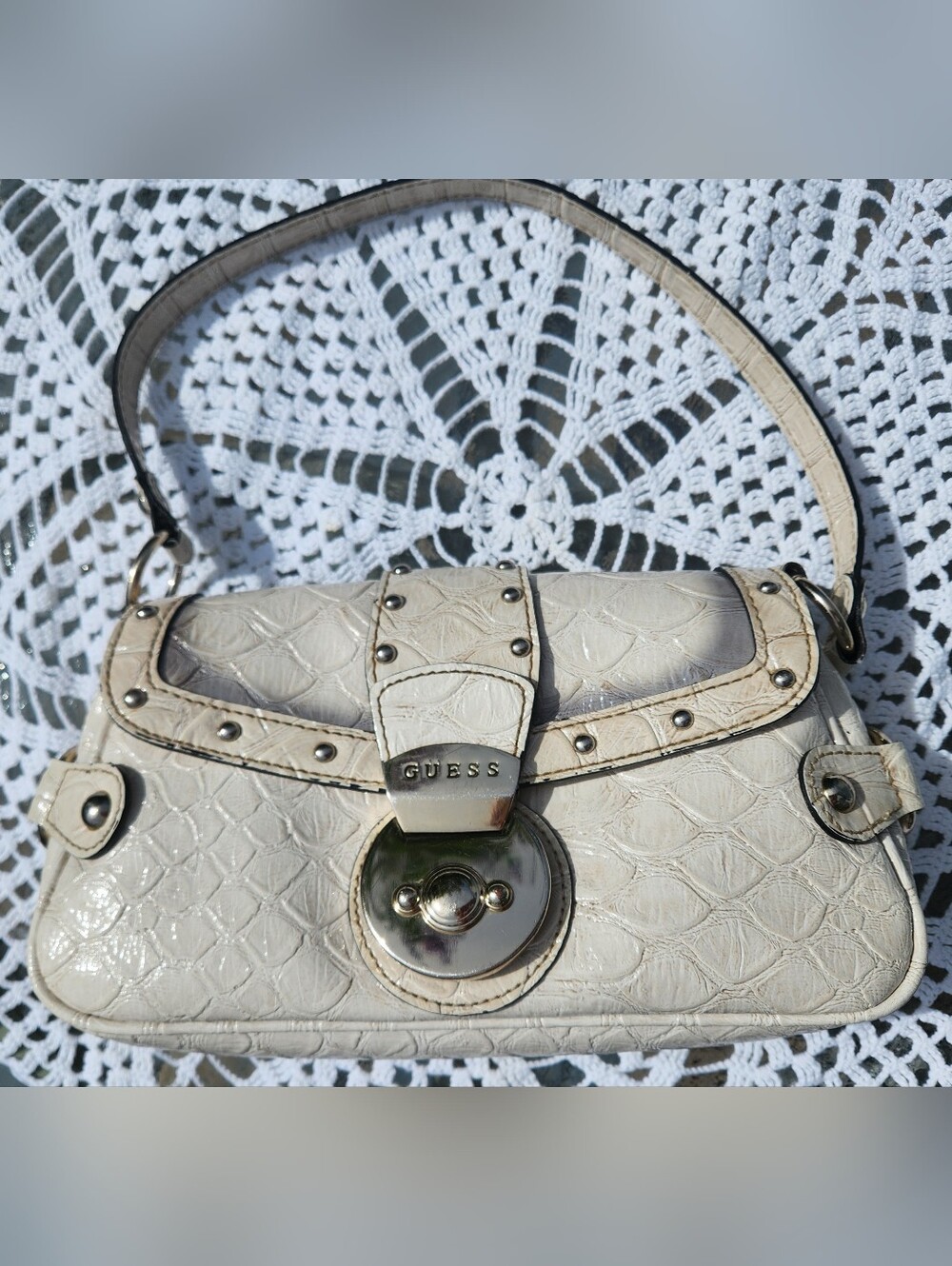 Y2k Guess White Faux Croc Mini Purse Mcbling Bimbobaddie Quietluxury